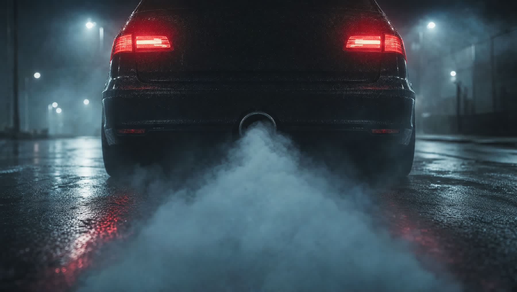 Auto nocą na drodze, dym z układu wydechowego jako pierwszy objaw awarii turbo